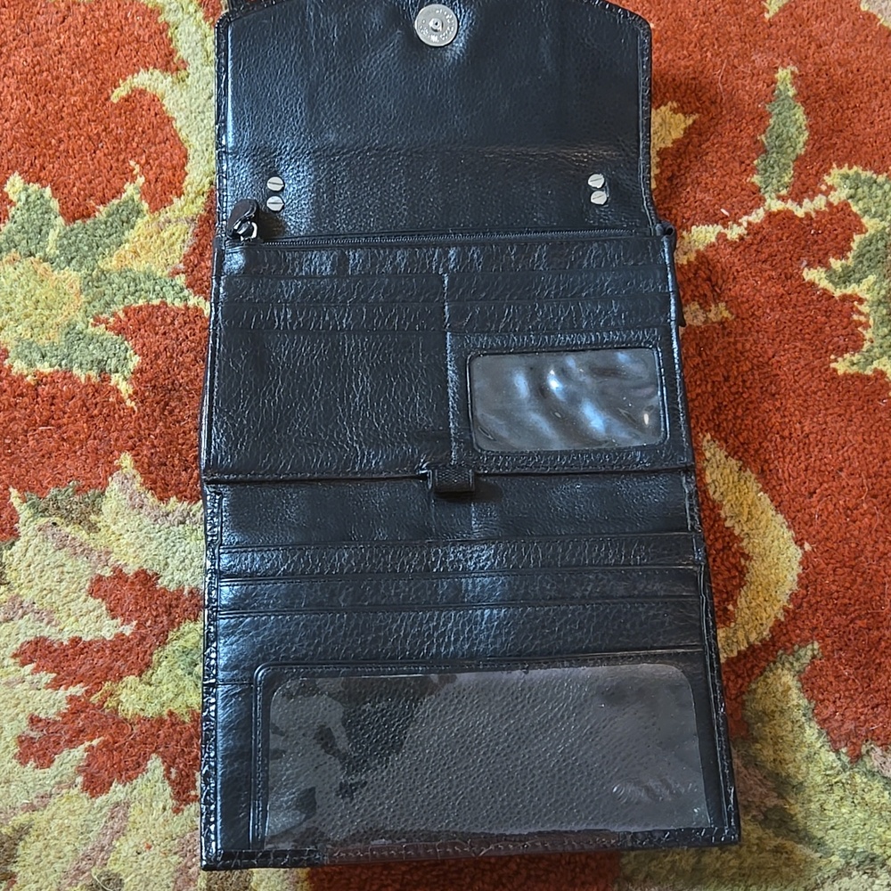 90s BRIGHTON Black / Brown Croc-Embossed Crossbody Bag - Picture 3 of 7